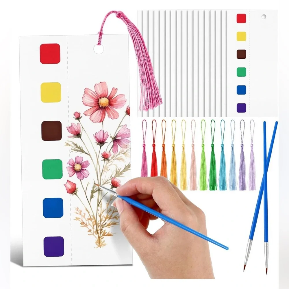 100pc Watercolor Bookmark Kit w Tassels Brushes DIY Painting Set NEW IN BOX